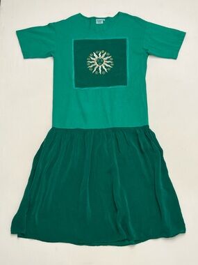 Vintage Johnny Was Boho Drop Waist Shirt Dress Sz Med Gold Celestial Sun Zodiac